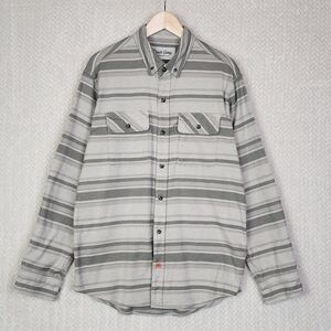 Duck Camp Flannel Shirt‎ Mens Medium Gray Green Stripe Button Front Outdoor